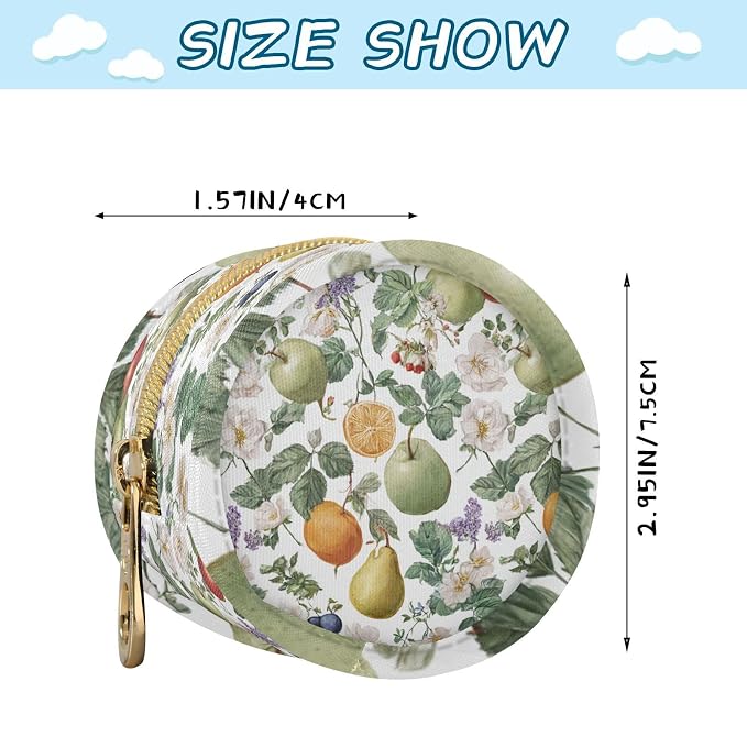 Pacifier Holder with Clip Pacifier Case for Diaper Bag Round Baby Pacifier Pouch Box Bag Portable Apples Lemon Flowers White