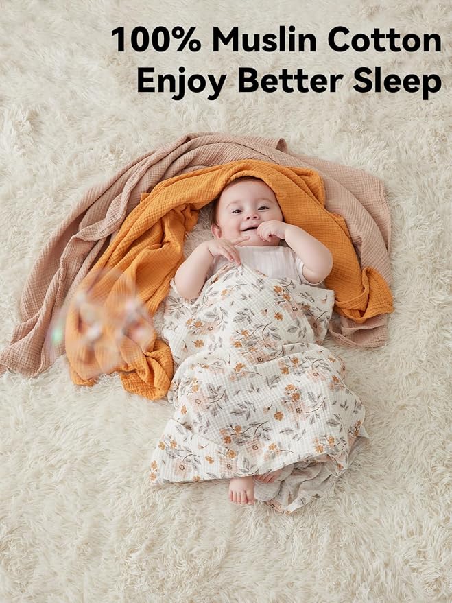TILLYOU 3 Pack Muslin Swaddles for Newborns Baby Blankets for Girls Boys Cotton Swaddle Blankets 47"X47", Yellow Flower