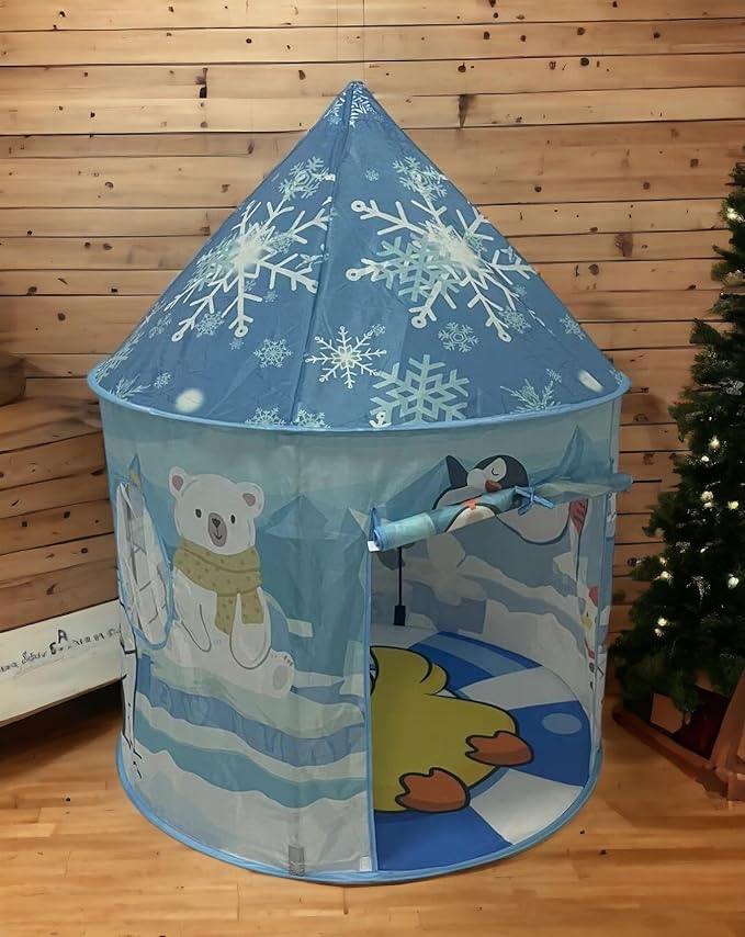 Montessori Play Tent for Kids Toddlers Boy Girl, Pop Up Imagination Creative Sensory Soft Portable Toy Gift, Indoor Outdoor Airfort Bed Fort Party Room Ice Winter Wonderland (Penguin Igloo)