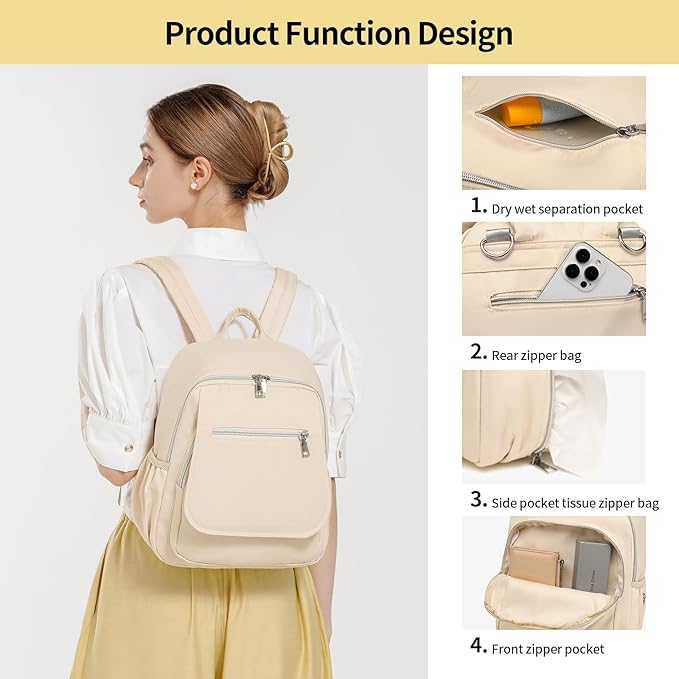 Small Diaper Bag Backpack, Mini Diaper Bag Purse with 10 Pockets, Travel Baby Bag for Baby Girls, Insulated Pockets, Stroller Straps, Beige