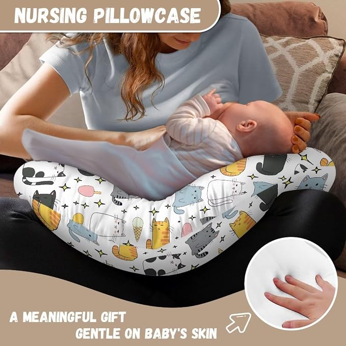 Cartoon Cat Girls Boys Nursing Pillow Cover Breastfeeding Pillow Cover 3D Print Cute and Safety Baby Mom Essentials, 2 Packs