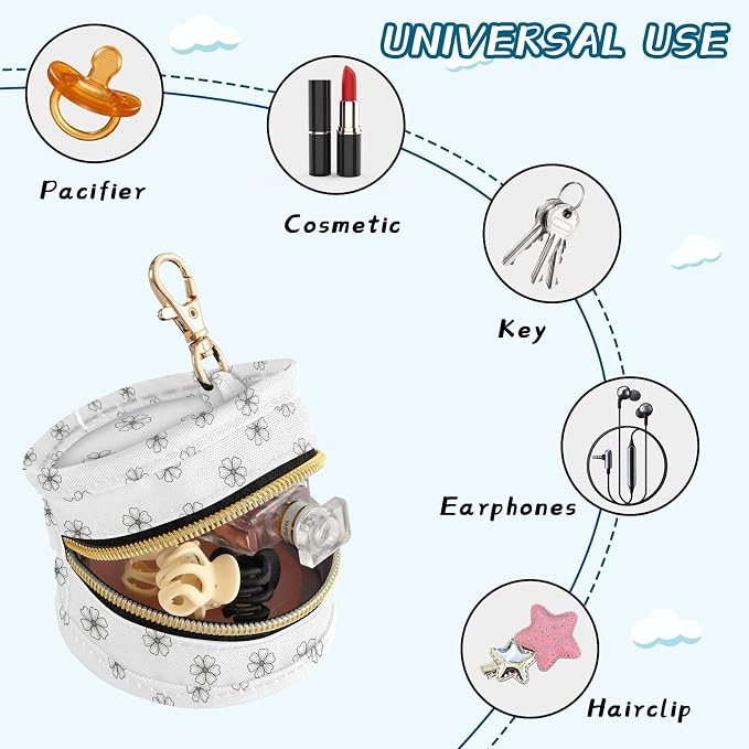Daisy Flowers Pattern Pacifier Holder Case for Diaper Bag Portable Travel Pacifier Storage Case with Clip Pacifier Cover Pouch Bag for Baby Boys Girls Outdoor Purse