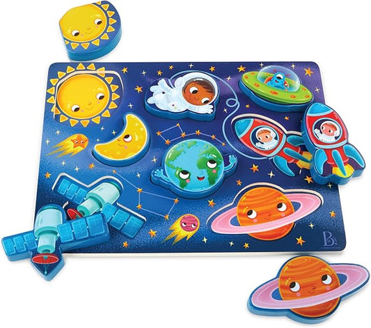 B. Toys – Peek & Explore – Outer Space Chunky Puzzle for Toddlers, Kids – Planets, Astronauts, Spaceships – 2+ Years