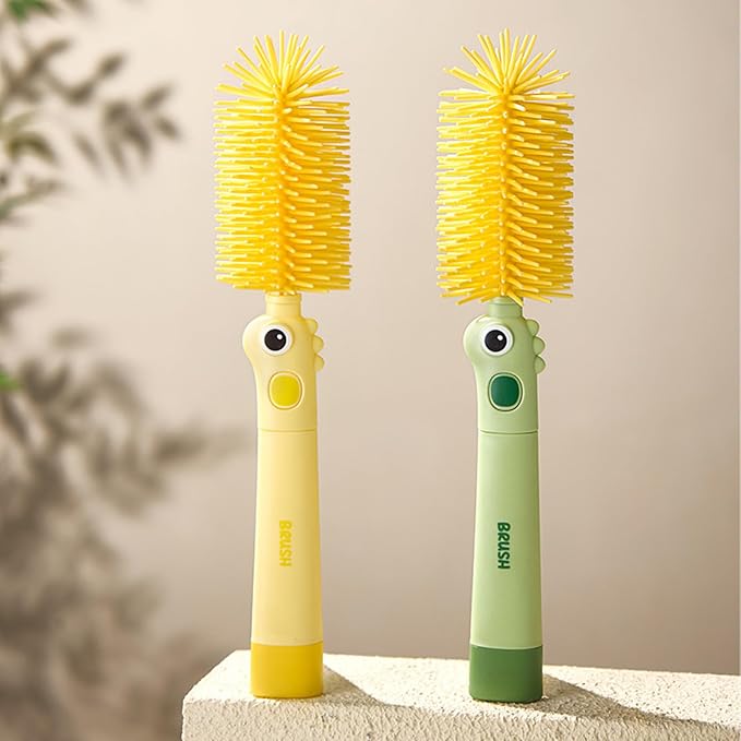 2Pcs Bottle Brush Cleaning Set Silicone Cleaner Brushes for Mason jar,Water Bottles,Baby Bottles,Tumblers,Drinking Glasses Multifunctional Portable Cute (Yellow) Small Cup Scrubber