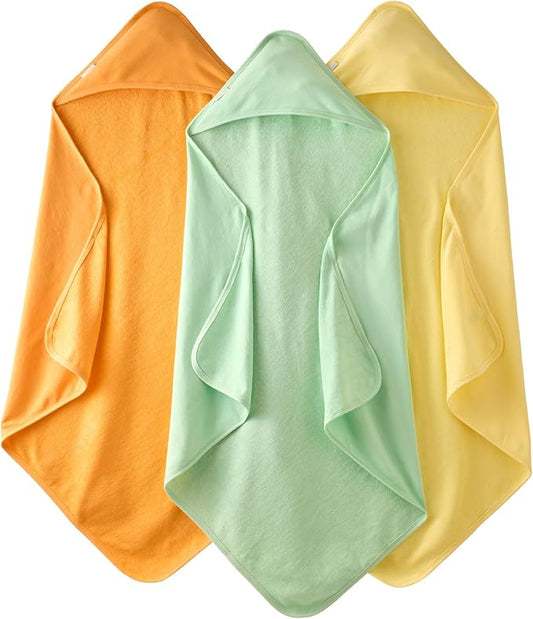 Butterblu Harper - 100% Organic Cotton Hooded Towels in Soft and Absorbent Baby Terry, 3-Pack, Sunny, One Size