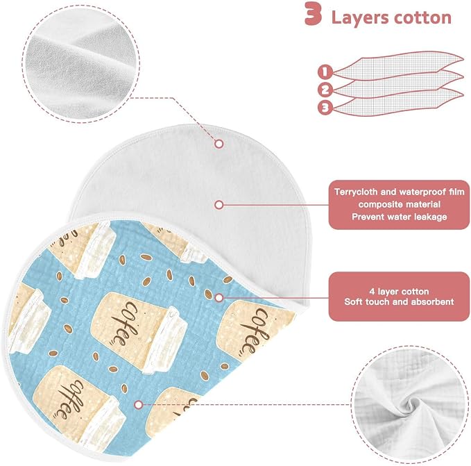 vvfelixl Muslin Burp Cloths Coffee Cup Baby Washcloths for Baby Girl Boys 2 Pack