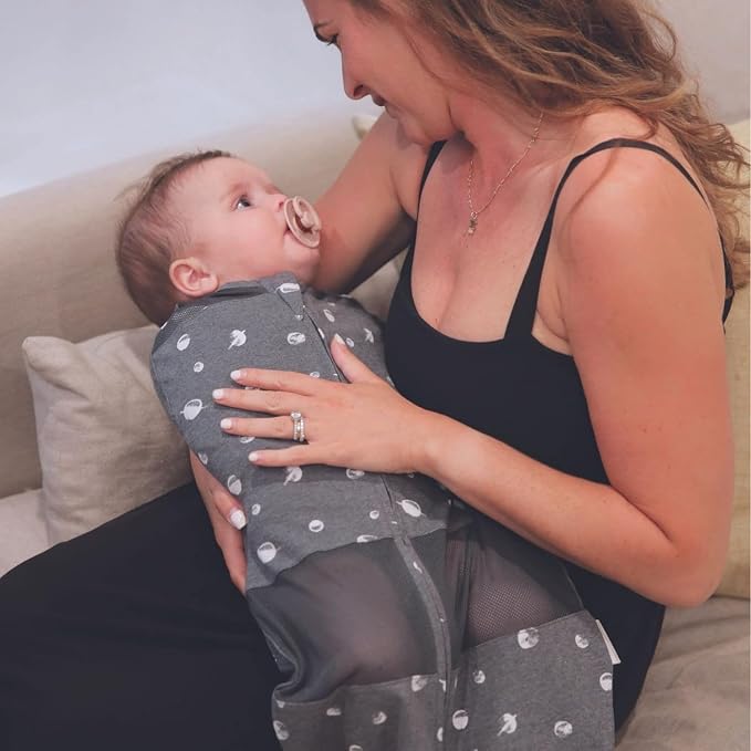 Happiest Baby Sleepea 5-Second Swaddle - 100% Organic Cotton Baby Swaddle Blanket - Doctor Designed Promotes Healthy Hip Development (Graphite Planets, X-Large)