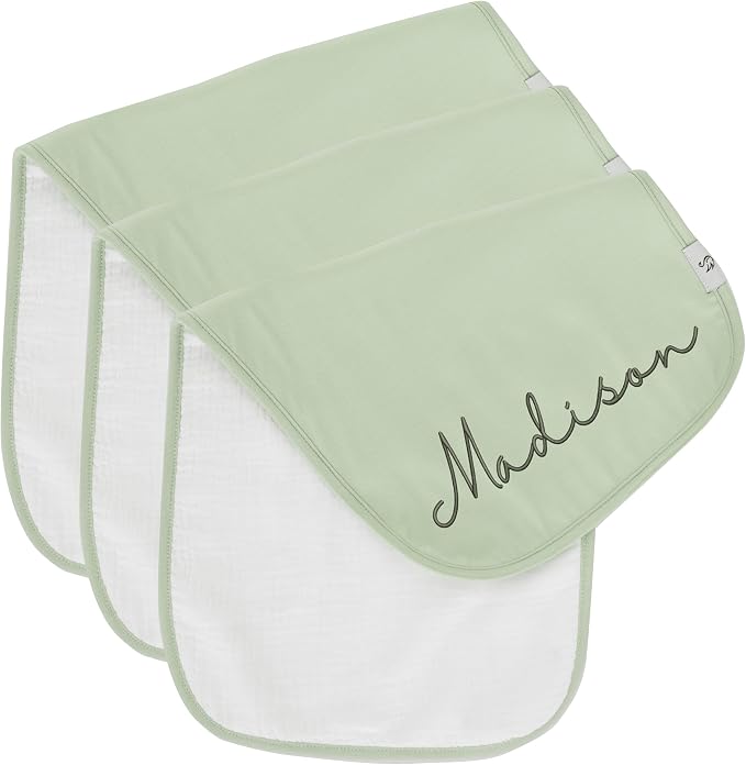 Personalized Bamboo x Muslin Baby Burp Cloths – Extra Soft, Large Bamboo and Muslin Spit-Up Rags with 3 Absorbent Layers – Ideal for Boys & Girls