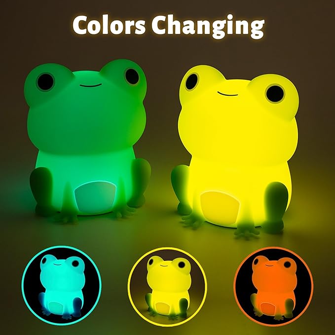 Attivolife Cute Frog Night Light for Kid, Squishy Animal Silicone Lamp, Rechargeable Portable and Dimmable Touch Control, Best Bedroom Bedside Decor Christmas Birthday Gift for Boy Girl Toddler