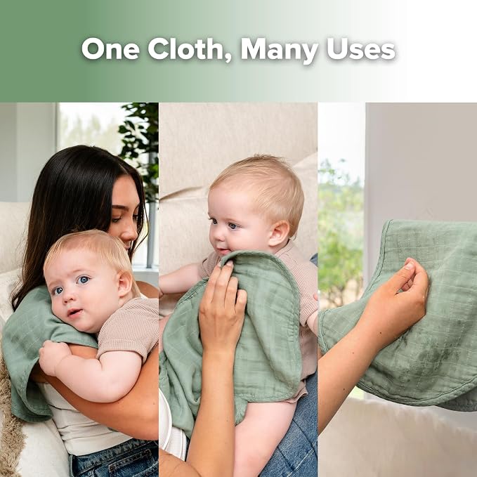 haakaa Muslin Burp Cloths for Baby, 100% Organic Cotton, Large 22.8''x11.4'', 2pcs