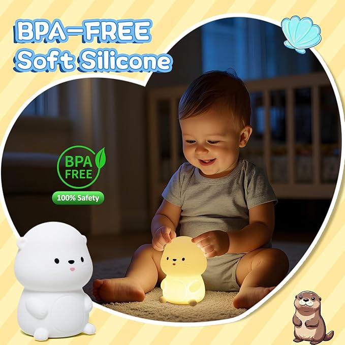 Attivolife Otter Night Light for Kids, Cute Sea Otter Silicone Lamp, Protable Nursery Table Lamp with 7 Color & Dimmable & Timer, Toddler Room Decor Gifts for Baby Children Teen Birthday Christmas