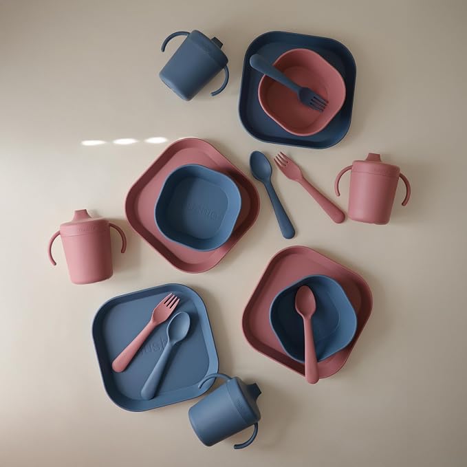 mushie Dinnerware Cutlery Set of 3 For Kids | Made in Denmark (Dusty Rose)
