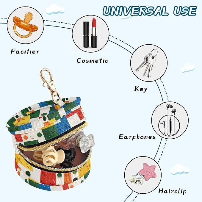Blocks White Pacifier Holder Case Newborn Pacifier Storage Pouch for Boys Girls Easy Attach to Diaper Bag Portable Baby Essentials Container