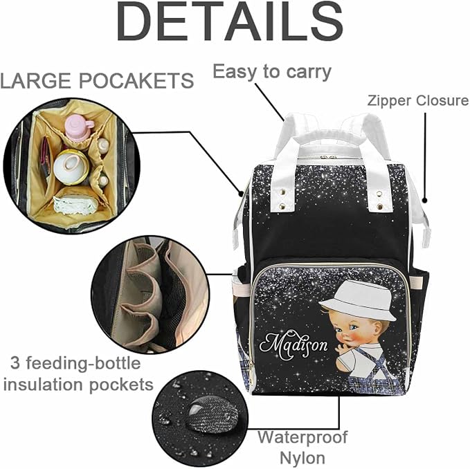 M YESCUSTOM Personalized Large Diaper Bag with Name Customized Mommy Backpack Custom Tote Bag Travel DayPack for Nappy Mommy Baby