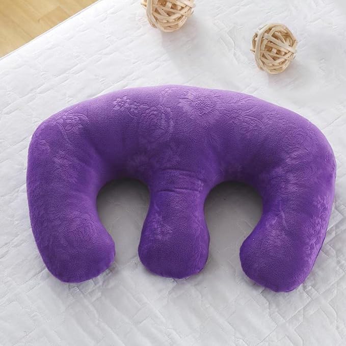 Chest Pillow Breast Support Velvet Cotton Massage Cushion Detachable Pad Comfortable Bolster Suitable for Salon Home Travel Breastfeeding Sleep, Purple, 16.9x11 inch