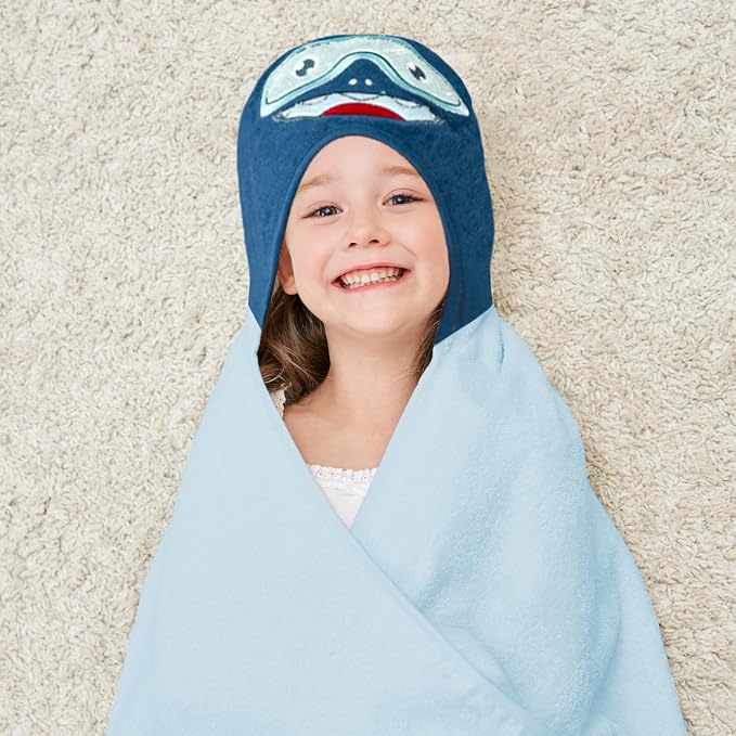 Style Quarters Bath Towel,Kids Hooded Bath Towel Blue Cotton 50x24 Inch - Baby Beach Pool Swim Towel with Hood for Boys and Girls, Absorbent Bath Wrap for Toddler
