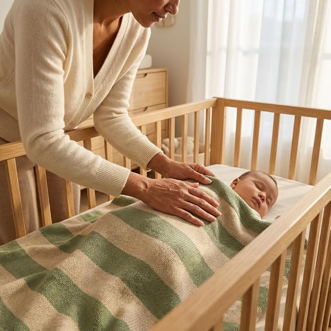 The Heritage Stripe Blanket - 100% Organic Cotton Baby Blanket, American Made, 30x40in - Bassinet, Crib, Stroller - Gift Registry Baby Shower for Newborns and Kids