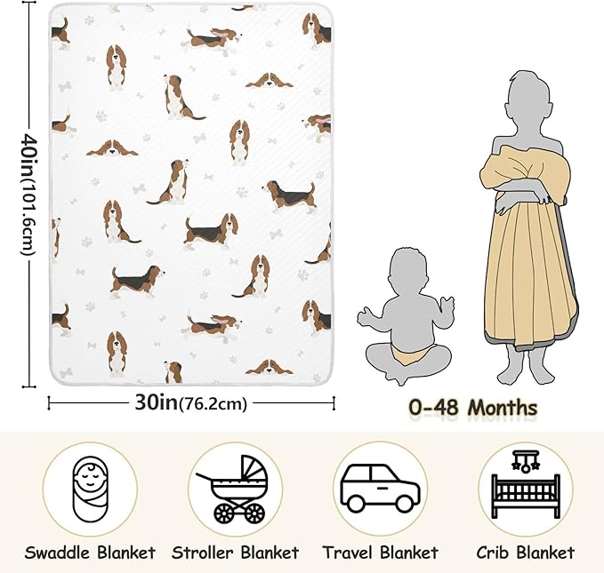 Ollabaky Basset Hound Dog Baby Blanket for Boys Girls Cotton Throw Blanket Swaddle Blanket for Crib Stroller Nursery Receiving Blanket Infant Toddler Unisex 30"x40"