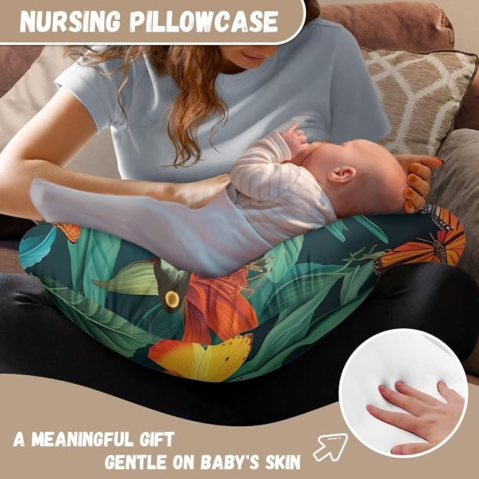 Butterfly Lily Nursing Pillow Cover, Ultra Soft Comfortable Newborn Nursing Pillow Case Breathable Soft Slipcover for Baby Boy Girl
