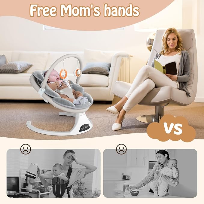 FEITIONG Baby Rocker|Bluetooth Baby Swing 5-Speed Motion & Comfort Design | Portable Infant Chair with Machine-Washable Seat (0-12M, 20lb)