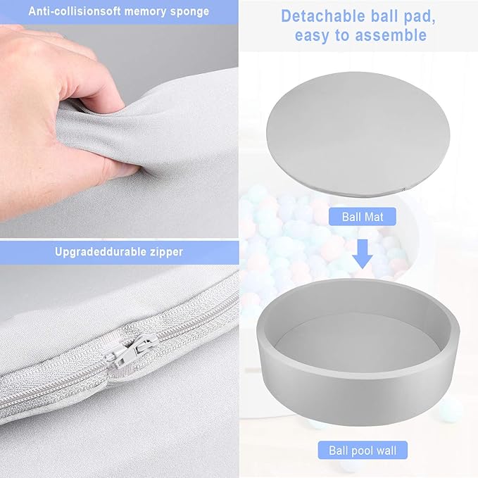 TRENDBOX Extra Large Soft Foam Ball Pit 51.2" x 11.8" (NO Balls) in Large Sponge Round Ball Pool Indoor Round Ball Pits Children Toddler Playpen - Light Gray