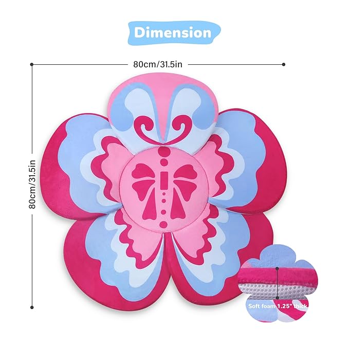 Premium Baby Bath Pad with Butterfly Flower - Ultra Soft & Quick Dry Bathtub Mat for Newborns, Anti-Slip Sink Cushion (Red-Blue)