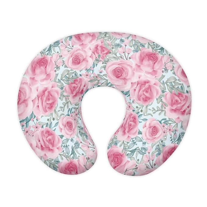 Pink Rose Nursing Pillow Cover for Feeding Cushion Cover Novelty Pillow U-Shaped Breastfeeding Pillow Case with Hidden Zipper