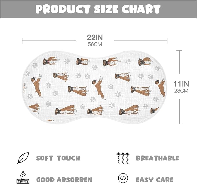 2 Pack Muslin Burp Cloths Boxer Dogs White Cotton Baby Burp Cloths Ultra Absorbent and Soft Burping Cloth for Baby Boys Girls 22x11 Inch