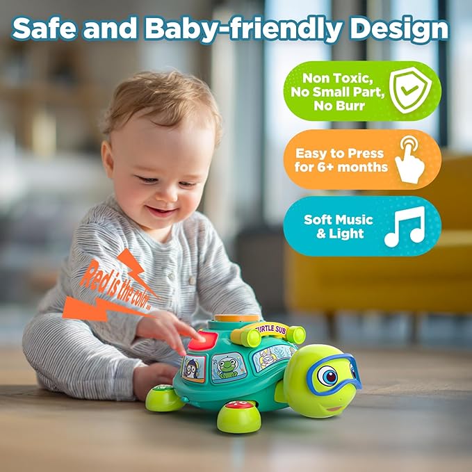 Vahome Musical Crawling Turtle Toy for Babies 3??2 Months, Light-up Educational Baby Toy for 6 7 8 9 10-12 Month Old Boy Girl, Bilingual Development Infant Gifts for 3 4 5 6-12 Months (Green)