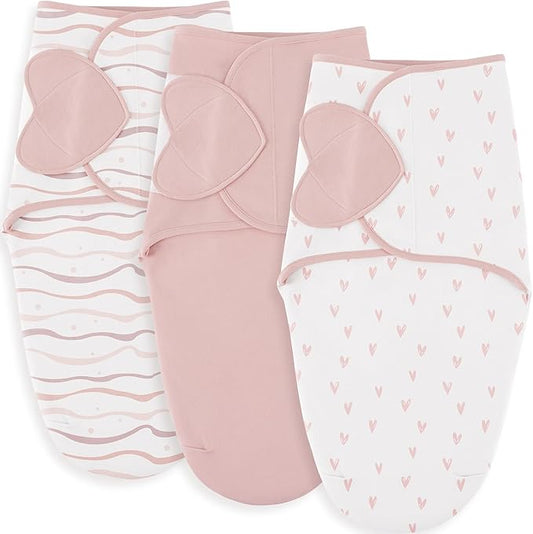 Susurration Swaddle Sleep Sacks 3 Pack 100% Muslin Cotton Swaddle Blanket Small Baby Wrap for 3-6 Months Newborn Girls,Boys,Infants Essentials,Adjustable Wearable Sleeping Sack (Pink, 3-6 Months)