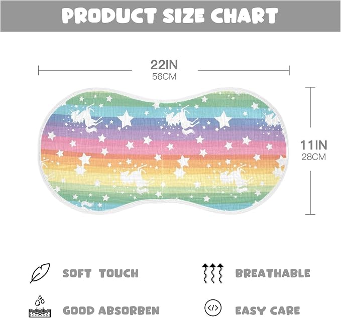 2 Pack Muslin Burp Cloths Unicorns Rainbow Print Cotton Baby Burp Cloths Ultra Absorbent Burping Cloth Soft Spit Up Rags for Newborn Must Haves, Large 22" x 11"