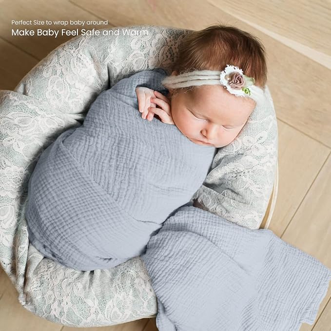 lulumoon Muslin Swaddle Blanket Baby - Cotton Swaddling Blanket Soft Baby Receiving Blankets Neutral 2Pack(Navy)