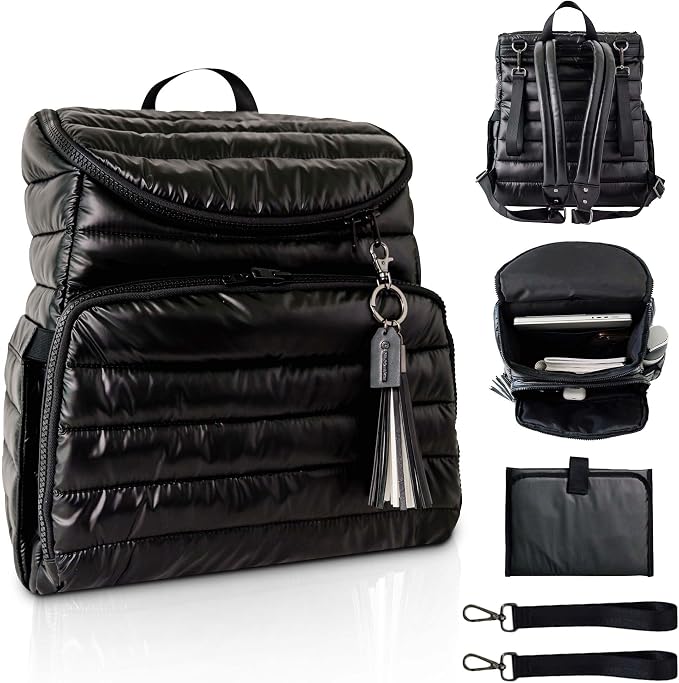 Citi Collective Gallery Diaper Bag Backpack - Casual Day-to-Day Backpack Fits 15" Laptop - Travel Bag with Multiple Compartments, Pockets, Portable Changing Pad, and Shoulder Strap-Black