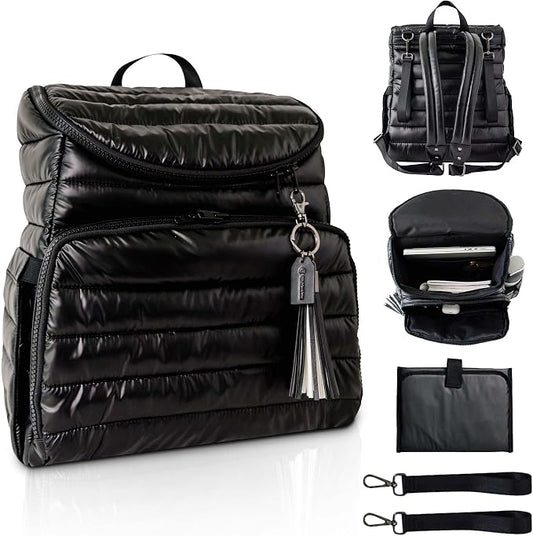 Citi Collective Gallery Diaper Bag Backpack - Casual Day-to-Day Backpack Fits 15" Laptop - Travel Bag with Multiple Compartments, Pockets, Portable Changing Pad, and Shoulder Strap-Black