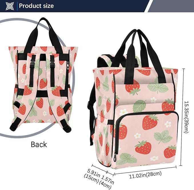 Custom Name Strawberry Flower Big Leaves Diaper Bag Stroller Straps Gift Mom Dad