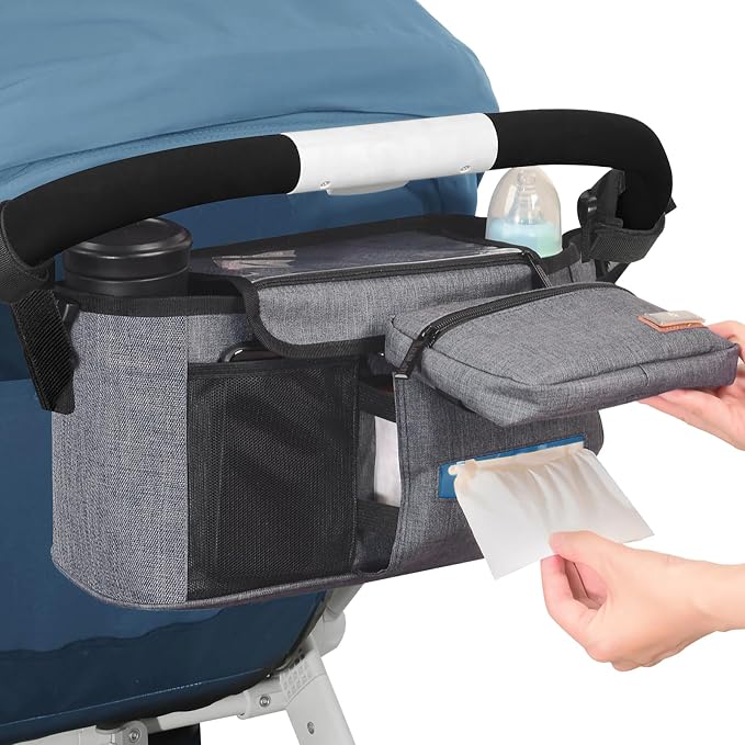 Homlynn Universal Stroller Organizer, Stroller Large Storage Bag with Cup Holders & Shoulder Straps & Detachable Pocket, Stroller Caddy Fits for Most Baby Stroller and Pet Stroller