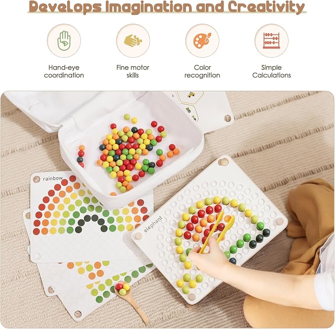 ibwaae Wooden Peg Board Beads Game Color Matching Toys for Toddlers Counting Toy for Preschoolers Learning Montessori Toys Fine Motor Math Gift for Girls and Boys