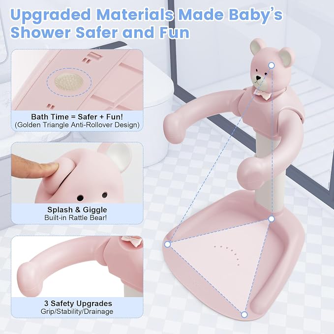 2-in-1 Adjustable Infant Baby Bath Support Set Bear Design with Little Toy Duck | Joyful Bath Time Bundle for Infants & Toddlers | Portable Bathroom Safety Non-Slip Shower Station for 6-48 Months