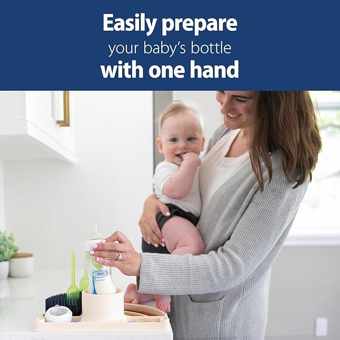 Dr. Brown's Drying Tower, Stand-Up Drying Rack with 2-in-1 Dry & Prep Silicone Mat, Silicone Baby Bottle Drying Mat with Removable Pegs for Baby Essentials, Built-in Bottle Prep, BPA-Free