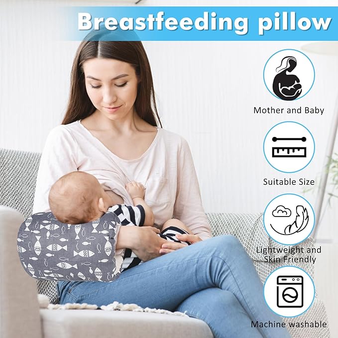 Baby Feeding Arm Pillow,Soft Cotton Bottle Nursing Arm Pillows for Newborn,Breastfeeding Pillows for More Support for Mom and Baby,Portable and Washable,Ergonomic Nursing Essentials(Grey Fish)