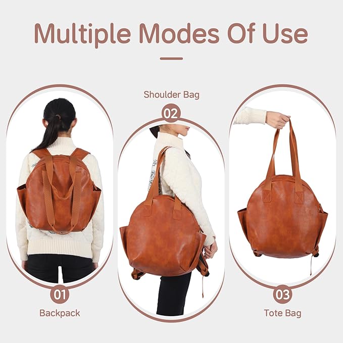 Lasaviin Stylish Diaper Bag Backpack, Leather Large Capacity Travel Baby Diaper Bag Tote for Mom Dad, Handbag shoulder bag, Waterproof, Lightweight Brown
