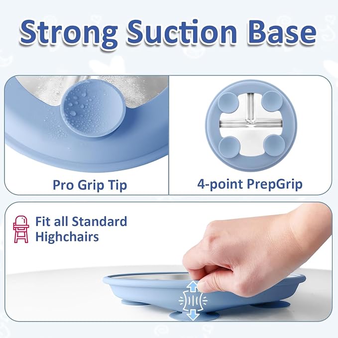 2 Pcs Stainless Steel Toddler Plate with Suction,Metal Toddler Divided Plates with Removable Silicone Sleeves for Kids, Non Slip Unbreakable Baby Snack Dishes (Blue & Green)