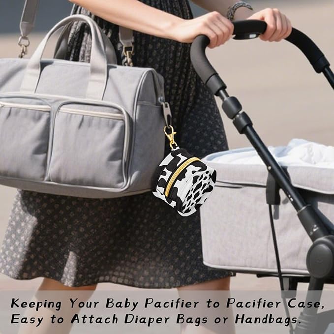 Cow Pattern Polyester Pacifier Holder Case Portable Container Accommodate Baby Binky Cover Pouch Pacifiers Storage Case with Circular Buckle