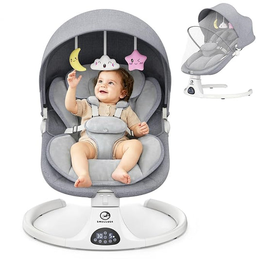 Electric Baby Swing, 3 Adjustable Positions, 12 Built-in Music Tracks, 5 Swing Speeds, Remote Control & Bluetooth, Portable Swing for Indoor Outdoor Use
