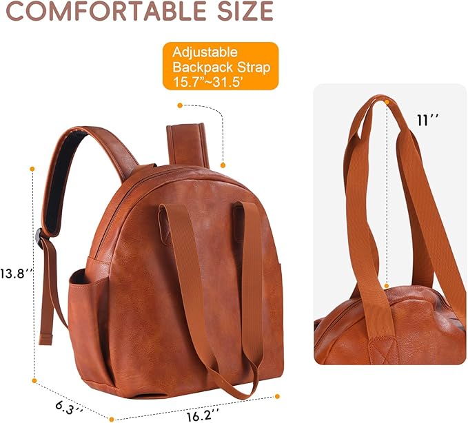 Lasaviin Stylish Diaper Bag Backpack, Leather Large Capacity Travel Baby Diaper Bag Tote for Mom Dad, Handbag shoulder bag, Waterproof, Lightweight Brown