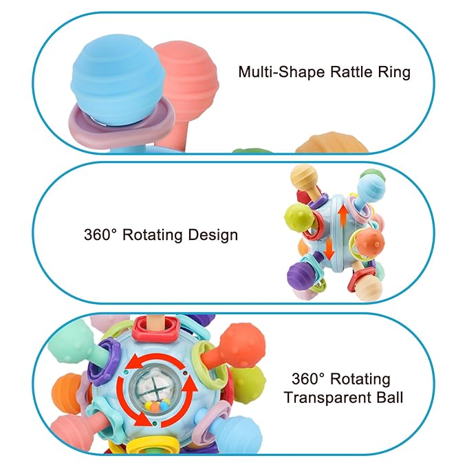 2 Pack Baby Teething Toys for 0-6 6-12 Months, Silicone Soothing Baby Teether Toys & Montessori Sensory Toys for Boy Girl, Safe and Durable Teething Toys for Newborn Infant