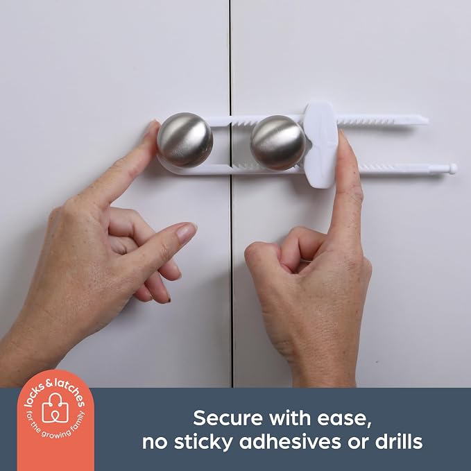 Dreambaby Sliding Cabinet Locks - Child Proof Cabinet Latches - For Kitchen, Bathroom Storage Doors Handles & Knobs - Suitable for Round & D-Shaped Handles - 3 Pack - White - Model L183