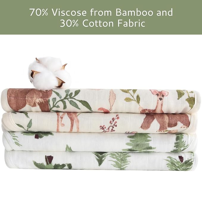 LifeTree Muslin Baby Burp Cloths - Soft 2 Pack Viscose from Bamboo Cotton Large 22'' by 10.6'' Absorbent Milk Spit Up Rags - Burping Cloths for Newborn, Girls Boys, Woodland Animals & Pine Tree
