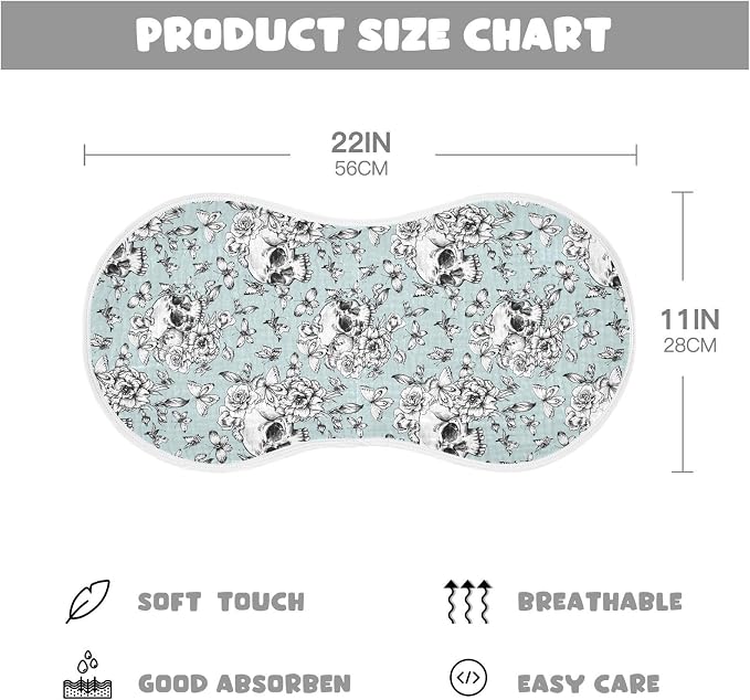 Muslin Burp Cloths for Baby Boys and Girls - 2-Pack Ultra Absorbent Goth Skull Muslin Washcloths, Newborn Towel, Milk Spit Up Rags, Burp Cloth Bib for Unisex, 22 x 11 Inch