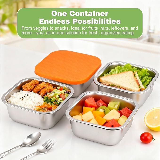 2 Pack Sandwich Containers: 30oz Stainless Steel Lunch Box with Silicone Lids, Meal Prep Container Reusable Metal Sandwiches Food Storage for Kitchen & Office Salad Snacks Fruits (Pink/Yellow)